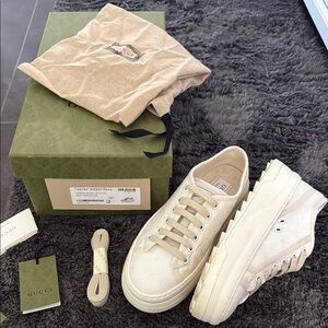 Gucci Cream Canvas Sneakers with Box